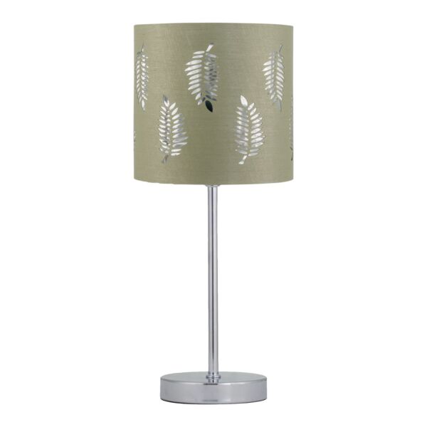 Chrome Stick Table Lamp with Sage Green Fern Shade