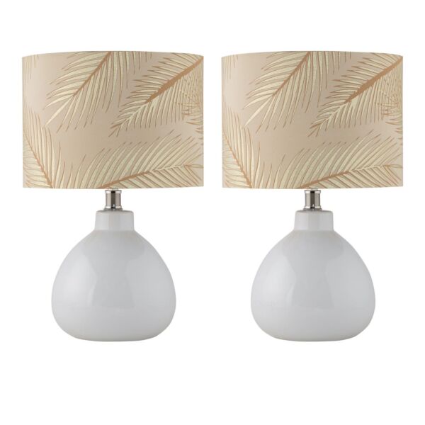 Set of 2 Tuscan - White Ceramic Lamps with Tropical Champagne Shade