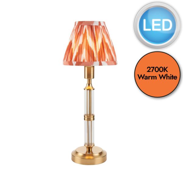 Endon Lighting - Morton Rechargeable & Zigzag 16cm - 114844 - LED Aged Brass Orange Touch Table Lamp With Shade