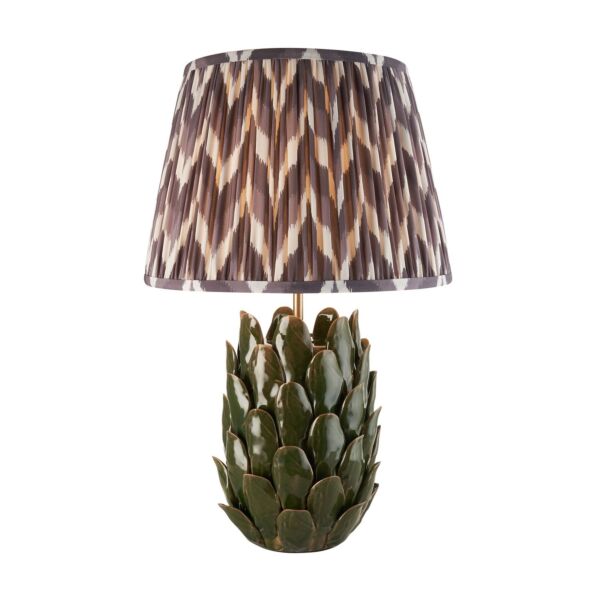 Endon Lighting - Layered Leaf & Zigzag 35cm - 116442 - Olive Green Aged Brass Grey Ceramic Table Lamp With Shade