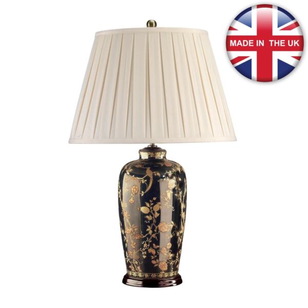 Elstead Lighting - Blackbirds - BLACKBIRDS-TL - Chinese Gold Birds Aged Brass White Ceramic Table Lamp With Shade