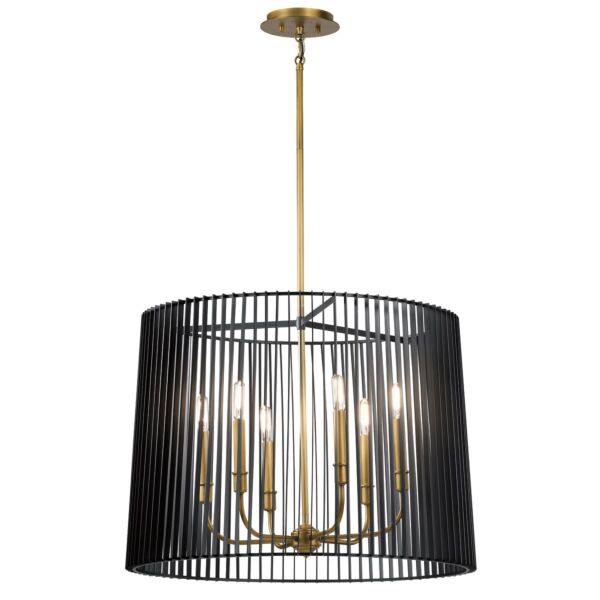 Quintiesse - Linara - QN-LINARA-6P-BK - Black Natural Brass 6 Light Ceiling Pendant Light