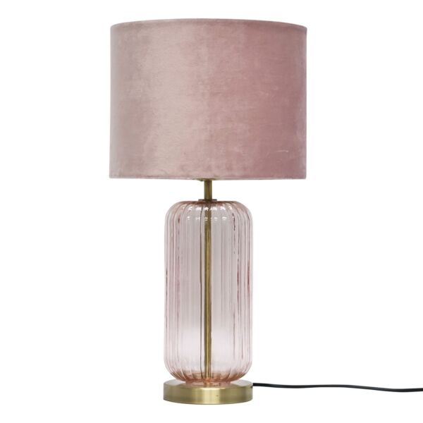 Walpole - Blush Glass and Antique Brass 49cm Table Lamp with Pink Velvet Shade