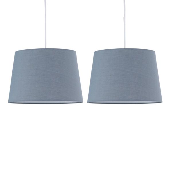 Set of 2 Grey Cotton 28cm Tapered Cylinder Pendant or Lamp Shades