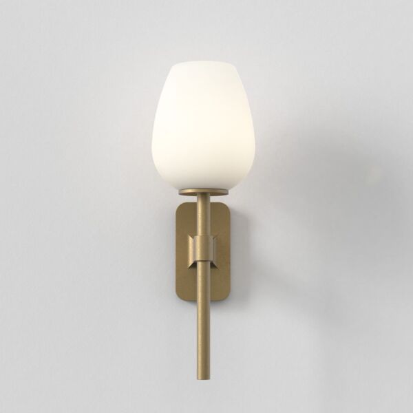 Astro Lighting - Tacoma Single 1429007 & 5036007 - IP44 Antique Brass Wall Light with Opal Tulip Glass Shade