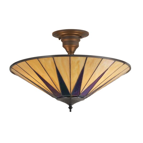 Interiors 1900 - Dark Star - 64043 - Dark Bronze Tiffany Glass 3 Light Flush Ceiling Light