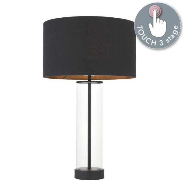 Endon Lighting - Lessina - 100440 - Black Clear Glass Touch Table Lamp With Shade