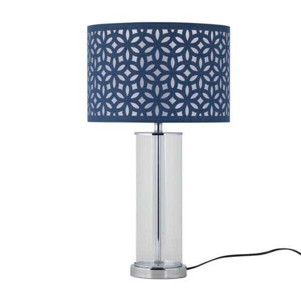 Aura - Chrome Table Lamp with Navy Blue Cut Out Shade