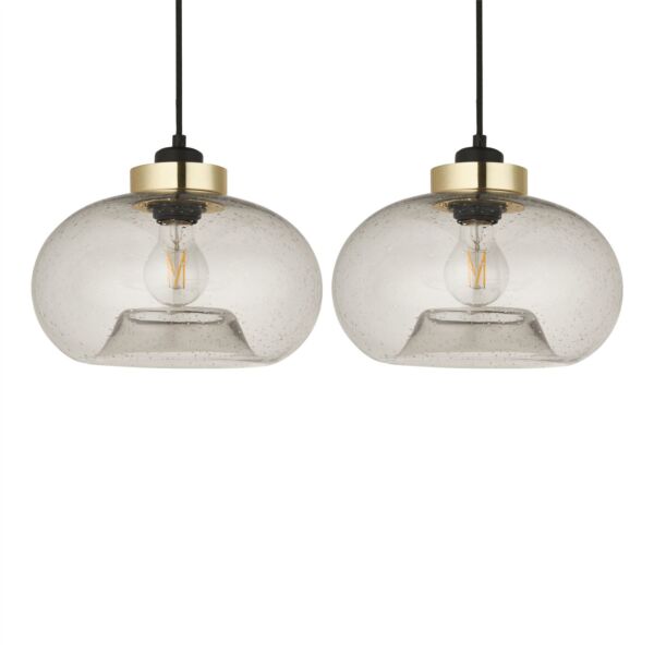 Set of 2 Fusia - Glass Easy Fit Pendant Light Shades with Gold Detail
