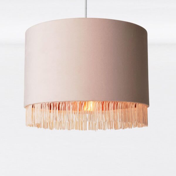 Blush Pink Velvet With Copper Inner Tassled Light Shade