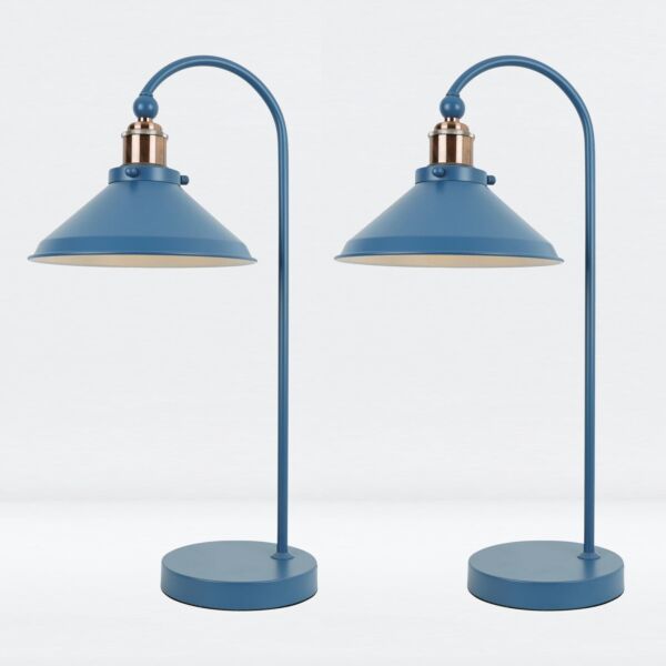 Set of 2 Maxwell - Mirage Blue Brushed Copper Task Table Lamps