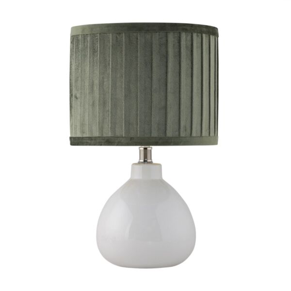 Tuscan - White Ceramic Lamp with Green Pleated Velvet Shade