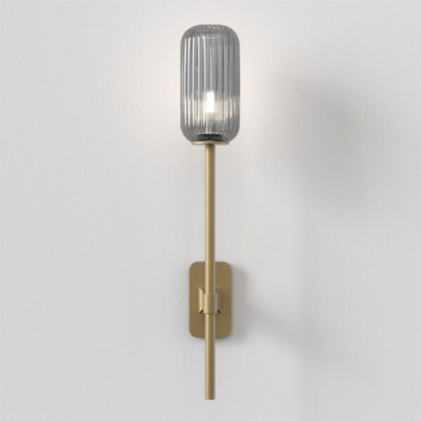 Astro Lighting - Tacoma Single Grande 1429009 & 5036010 - IP44 Antique Brass Wall Light with Smoked Ribbed Reed Glass Shade