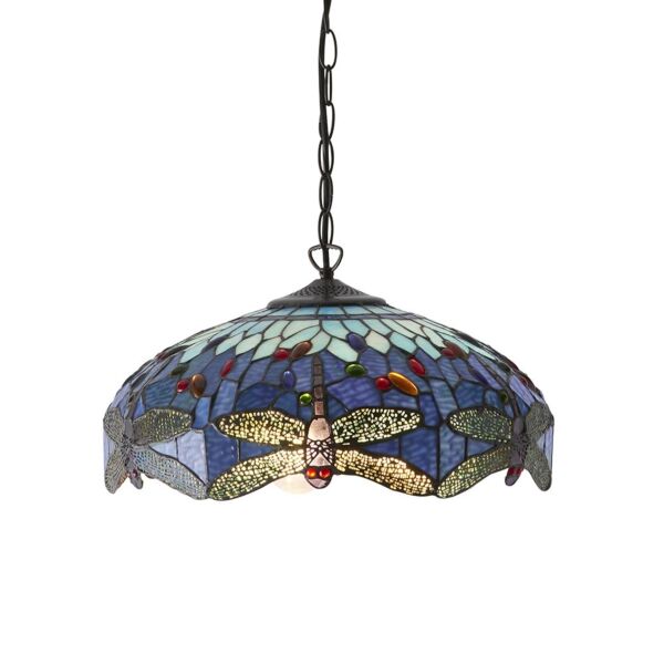 Interiors 1900 - Dragonfly - 64080 - Dark Bronze Tiffany Glass 3 Light Ceiling Pendant Light