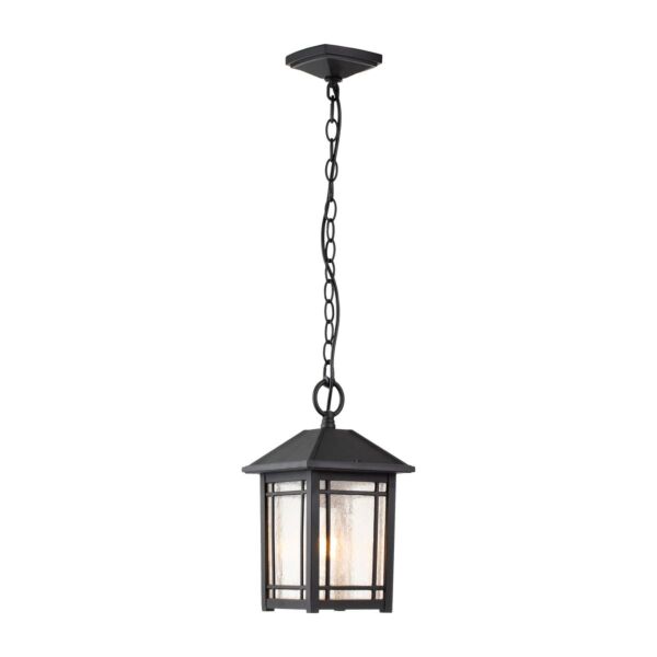 Quoizel Lighting - Cedar Point - QZ-CEDAR-POINT8-M-BK - Black Clear Seeded Glass IP44 Outdoor Ceiling Pendant Light