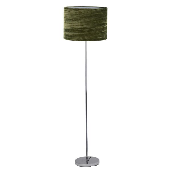 Chrome Stick Floor Lamp with Green Crushed Velvet Shade