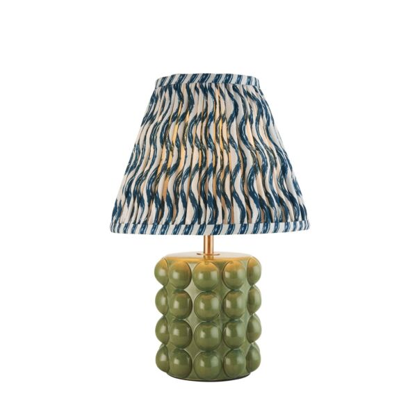 Endon Lighting - Bobble & Ripple 25cm - 116292 - Olive Green Aged Brass Blue Ceramic Table Lamp With Shade