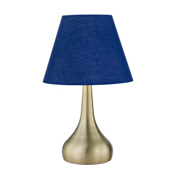 Romana - Antique Brass Touch Operated Table Lamp with Navy Blue Shade