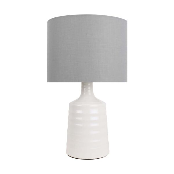 Ripple - Off White Ribbed Ceramic Table Lamp with Grey Fabric Shade