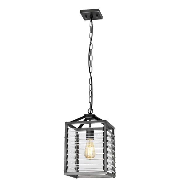 Elstead Lighting - Louvre - LOUVRE-1P - Gunmetal Clear Seeded Glass Ceiling Pendant Light