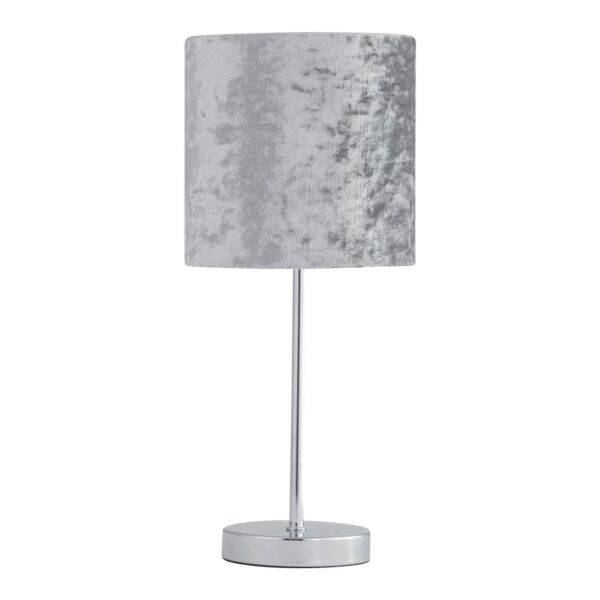 Chrome Stick Table Lamp with Grey Crushed Velvet Shade