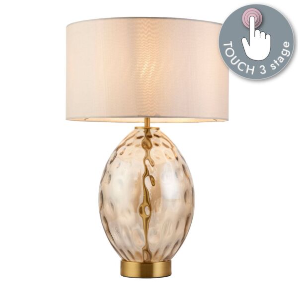 Pittman - Satin Brass Champagne Crystal Glass Vintage White Touch Table Lamp With Shade