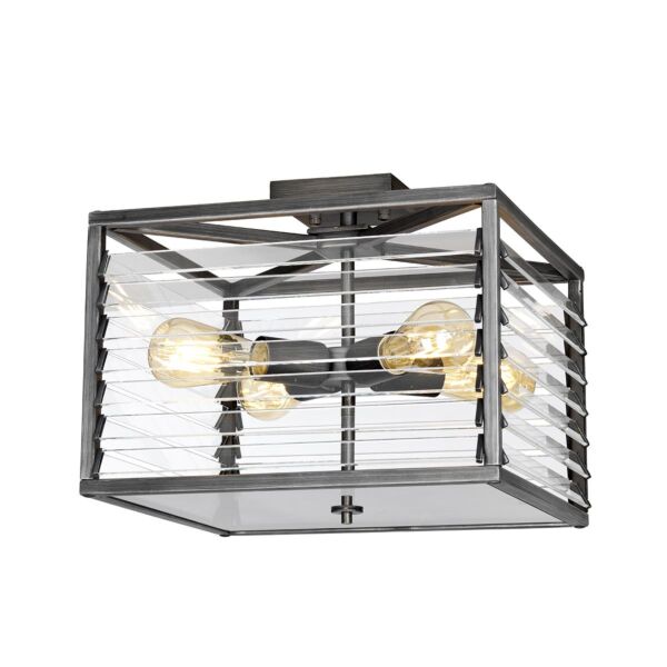 Elstead Lighting - Louvre - LOUVRE-4F - Gunmetal Clear Glass 4 Light Flush Ceiling Light