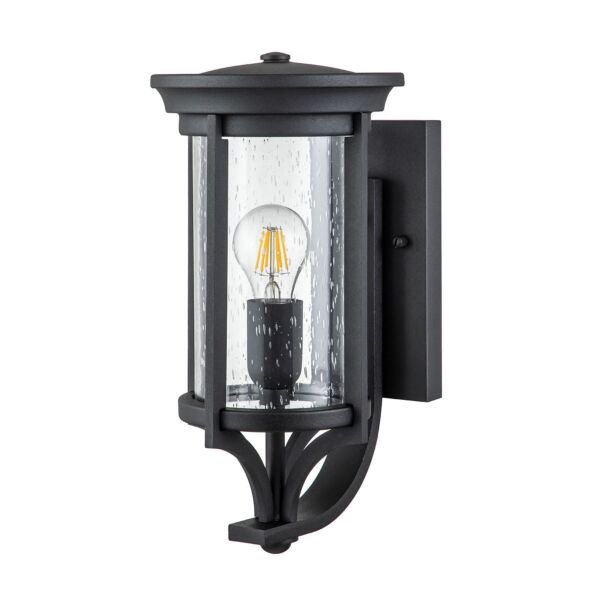 Feiss Lighting - Merrill - FE-MERRILL1-S-BLK - Black Clear Seeded Glass IP44 Outdoor Wall Light