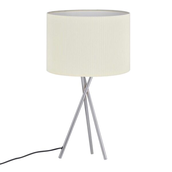 Chrome Tripod Table Lamp with White Micropleat Shade