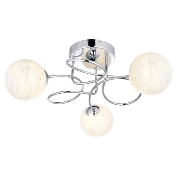 Endon Lighting - Plinth - 96641 - Chrome White Glass 3 Light Flush Ceiling Light