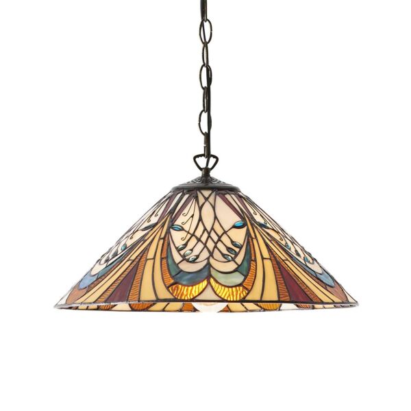 Interiors 1900 - Hector - 64162 - Dark Bronze Tiffany Glass Ceiling Pendant Light