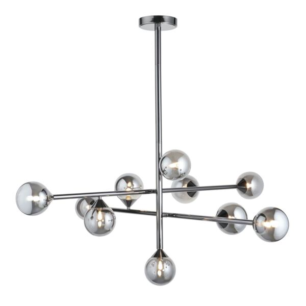 Mars - Black Chrome Smoked Glass 10 Light Ceiling Pendant Light