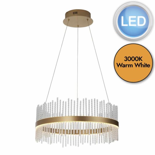 Peralta - LED Gold Clear Glass 51cm Dia Ceiling Pendant Light