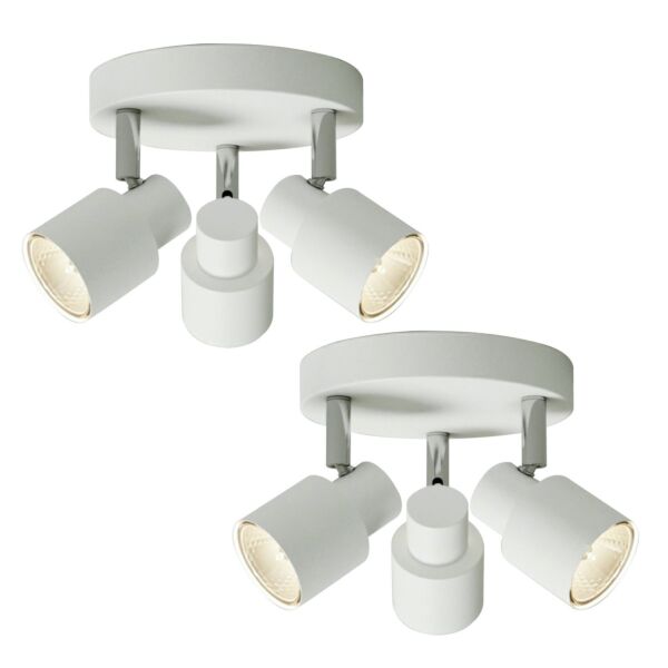 Set of 2 Irwin - White 3 Light IP44 Bathroom Round Spotlight Plates