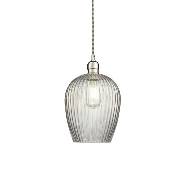 Moore - Nickel Clear Ribbed Glass 21cm Dia Ceiling Pendant Light