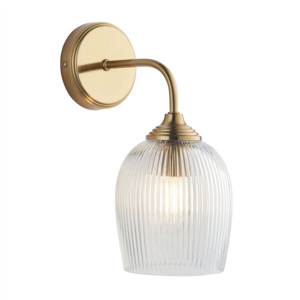 Endon Lighting - Ashcroft - 120627 - Aged Brass Clear Ribbed Glass Wall Light