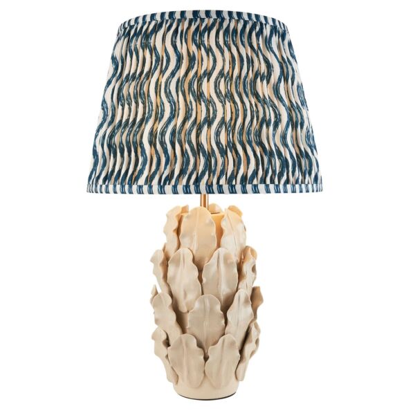 Endon Lighting - Layered Leaf & Ripple 35cm - 116454 - Cream Crackle Aged Brass Blue Ceramic Table Lamp With Shade