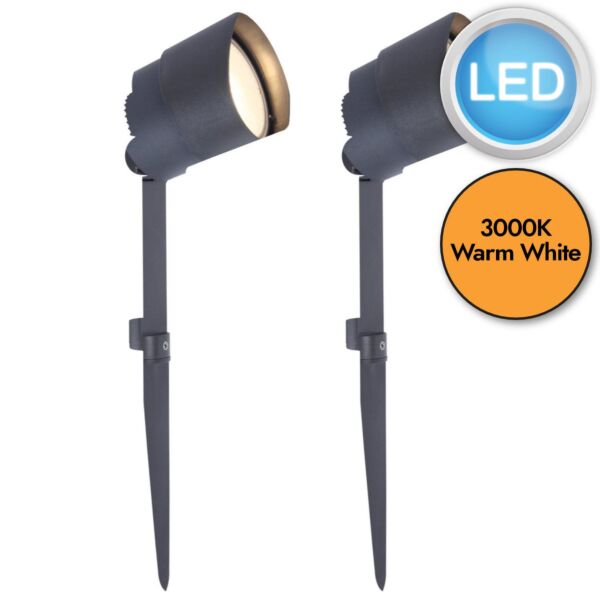 Set of 2 Explorer - LED Dark Grey Clear IP54 Outdoor Spike Lights