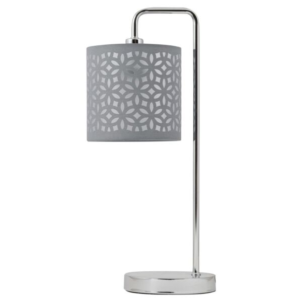 Chrome Arched Table Lamp with Grey Laser Cut Shade