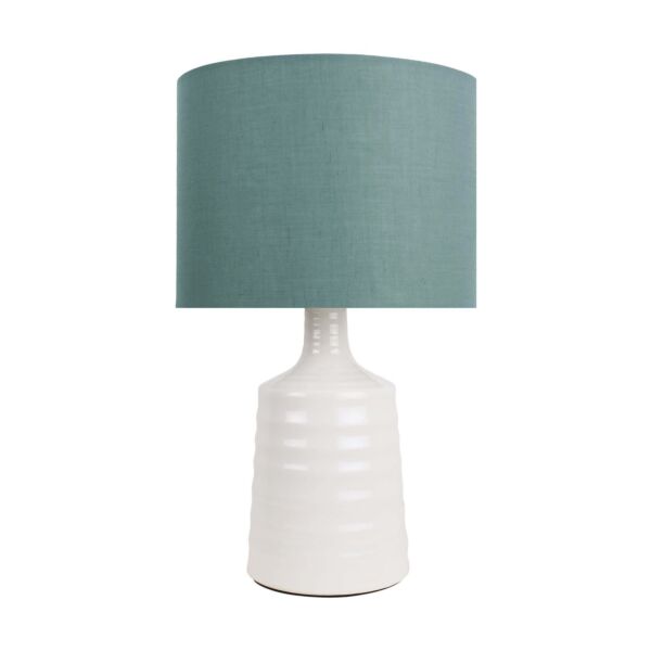 Ripple - Off White Ribbed Ceramic Table Lamp with Teal Fabric Shade