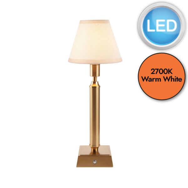 Endon Lighting - Trobridge Rechargeable & Ivy 16cm - 114870 - LED Aged Brass Vintage White Touch Table Lamp With Shade