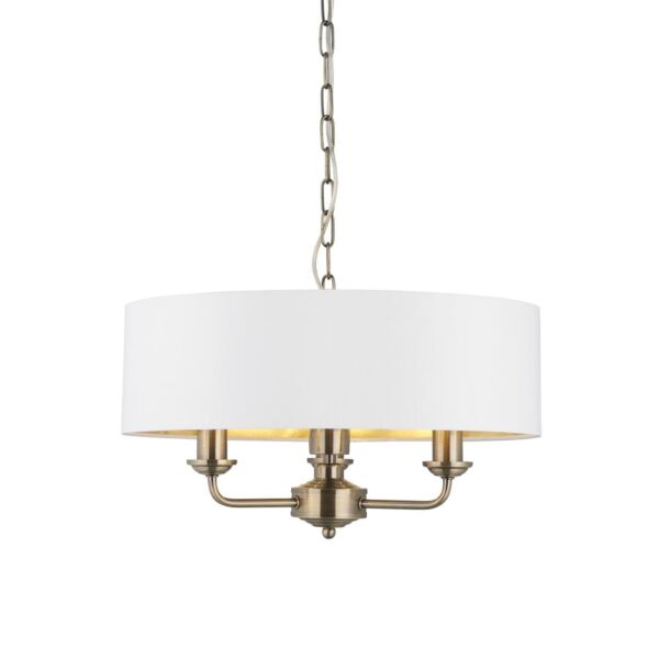 Endon Lighting - Highclere - 98934 - Antique Brass Vintage White 3 Light Ceiling Pendant Light