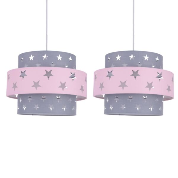 Pair of Pink and Grey Star Two Tier Light Shades