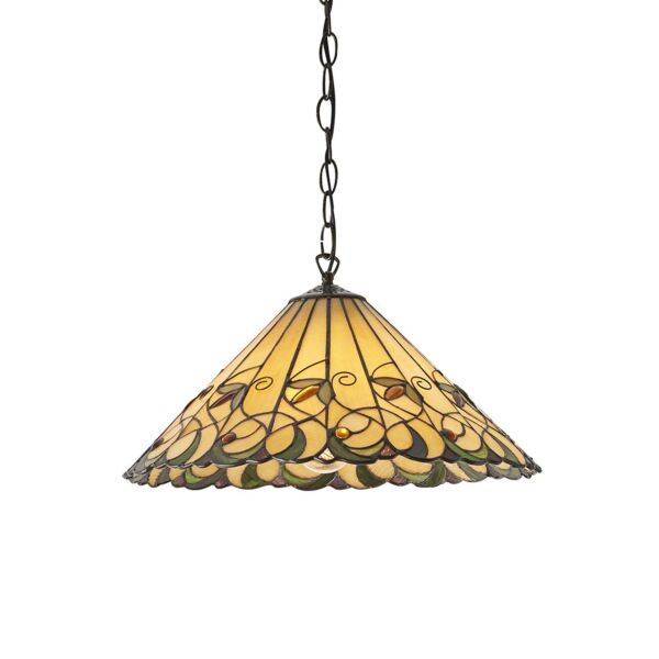 Interiors 1900 - Jamelia - 64193 - Dark Bronze Tiffany Glass Ceiling Pendant Light