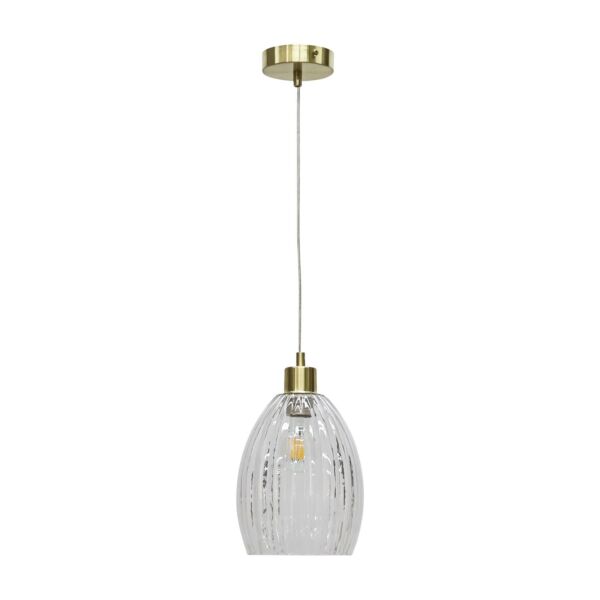 Birch - Clear Fluted Glass with Satin Brass Pendant Fitting