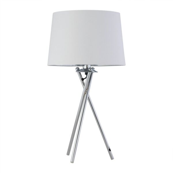 Tripod - Chrome Lamp with White & Silver Fabric Shade