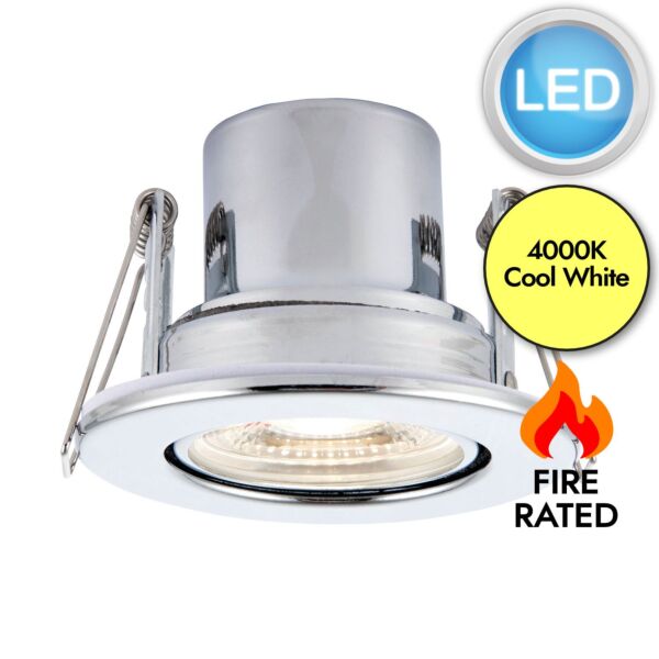 Saxby Lighting - ShieldECO 800 - 78525 - LED Chrome Clear 4000k Tilt Recessed Fire Rated Ceiling Downlight