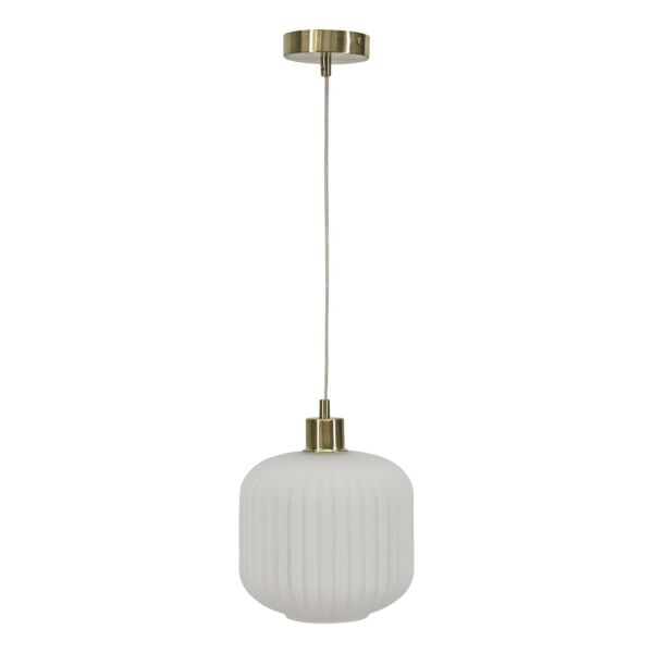 Bento - White Ribbed Glass with Satin Brass Pendant Fitting