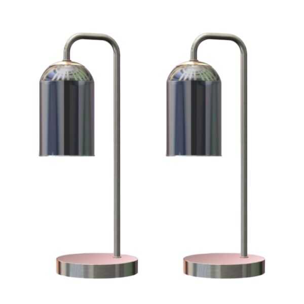 Set of 2 Victoria - Satin Nickel Touch Lamps with Smoke Glass Shades