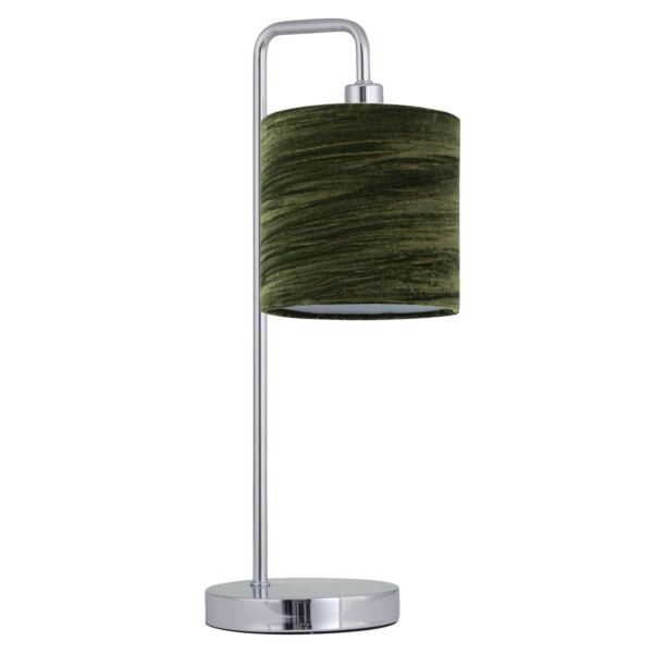 Chrome Arched Table Lamp with Green Crushed Velvet Shade